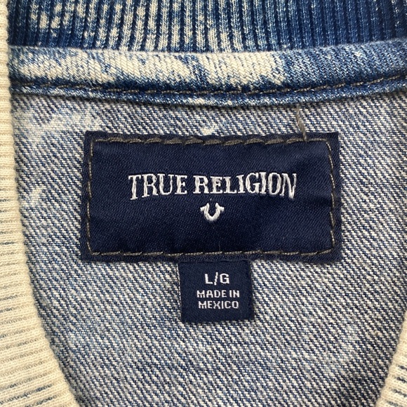 True Religion Jimmy Distressed Denim Acid Wash LS Bomber Jacket (White Tide) - Picture 13 of 16